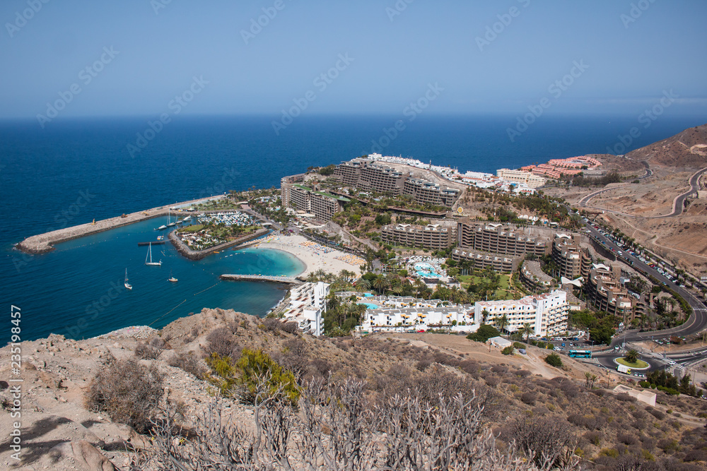 view of bay of hotels in gran canaria
