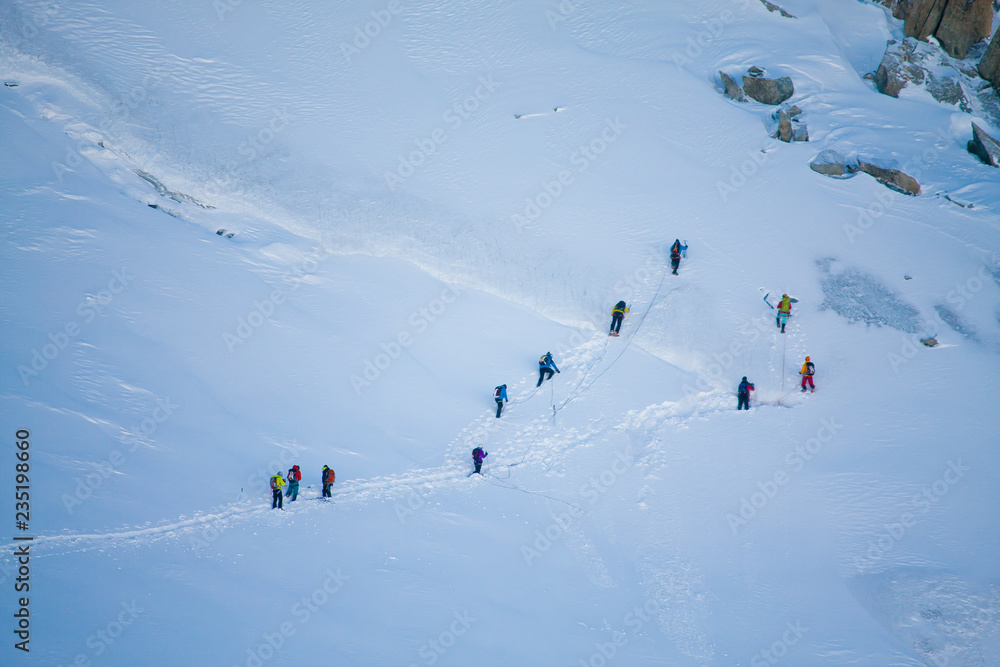 mountaineering in the snow