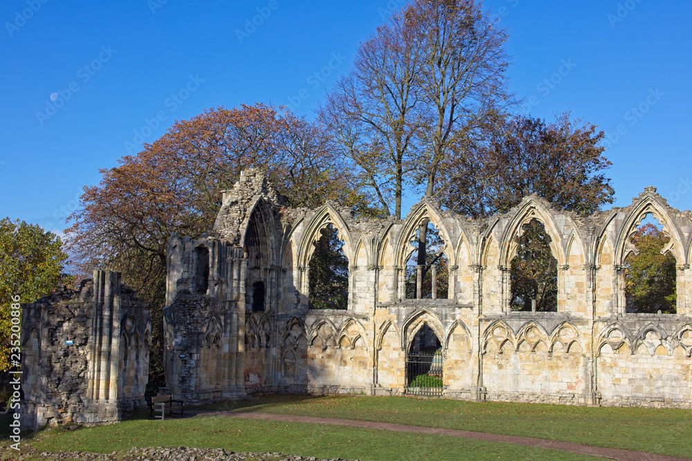The ruins of the Abbey of St Mary, York, England, UK.