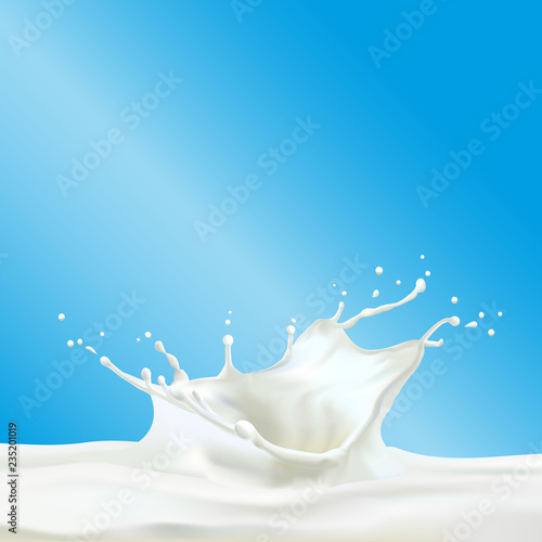 splash of milk isolated on blue background