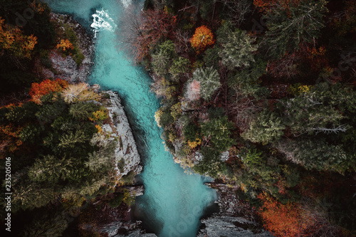 Luftbild der Tiroler Ache im Herbst in der Entenlochklamm photo