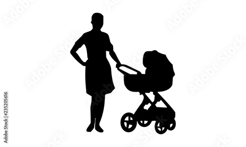 stylish female silhouettes and baby carriages.