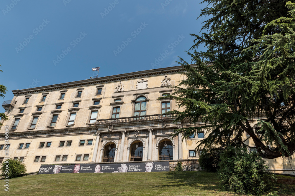 The facade of the Castle of Udine seen from main entrance uphill road.