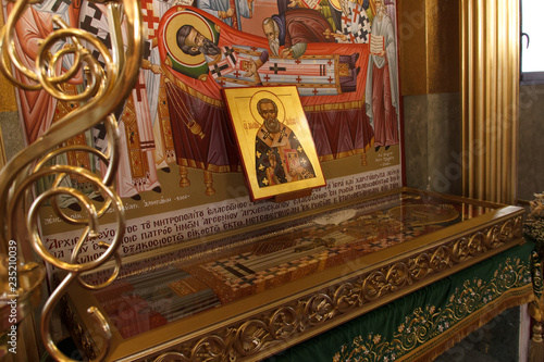 Relics of Saint Arsenios, Bishop of Elasson inside the church devoted to his name in Elassona central greece photo