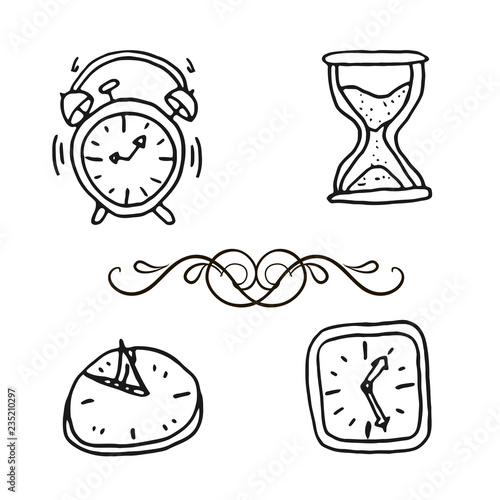 Hand drawn set of clocks and watches