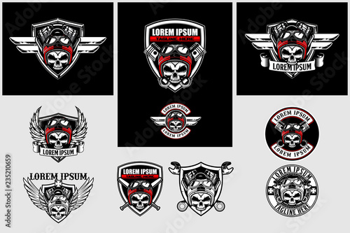 biker skull  head vector. Amazing motorcycle club logos template collection. 