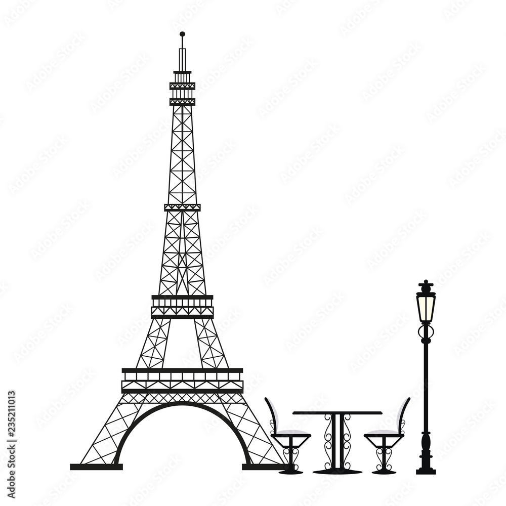 Obraz premium Vintage table and chair on eiffel tower