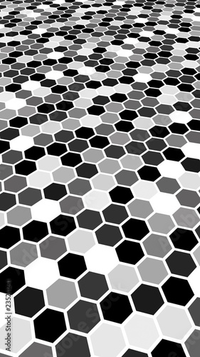 White honeycomb with a gradient color. Perspective view on polygon look like honeycomb. Extruded, bump cell. Isometric geometry. 3D illustration