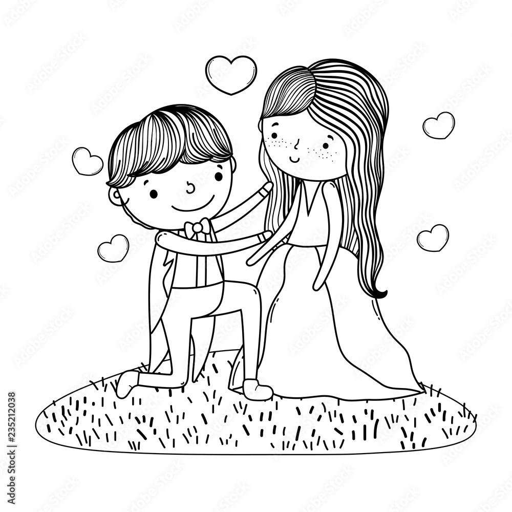 couple marriage cute cartoon in black and white Stock Vector ...