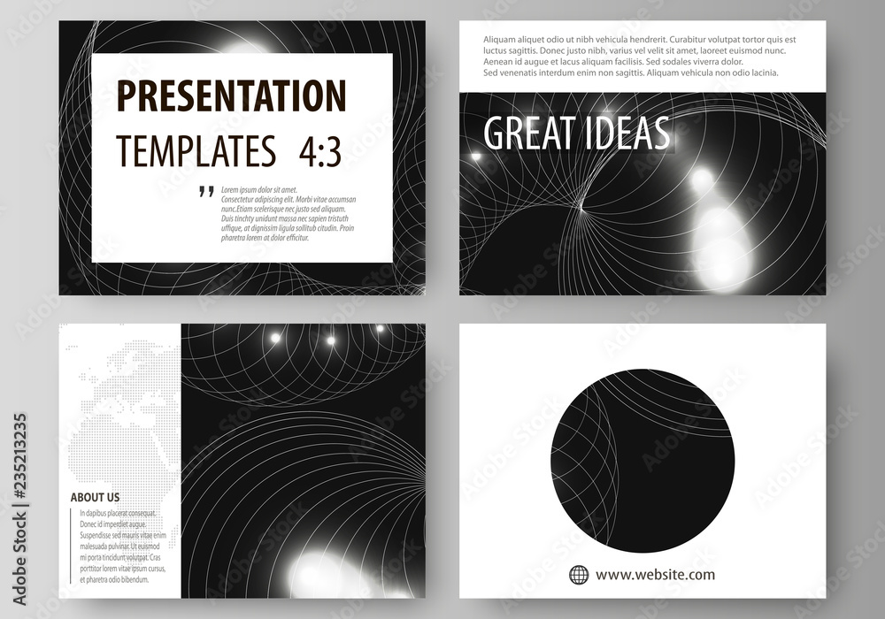 Set of business templates for presentation slides. Easy editable abstract vector layouts in flat design. Sacred geometry, glowing geometrical ornament. Mystical background.
