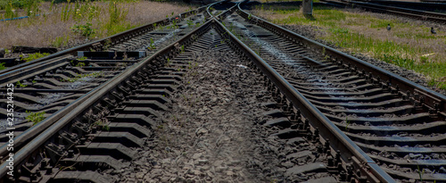 Railroad travel, railway tourism. Blurred railway. Transportation photo