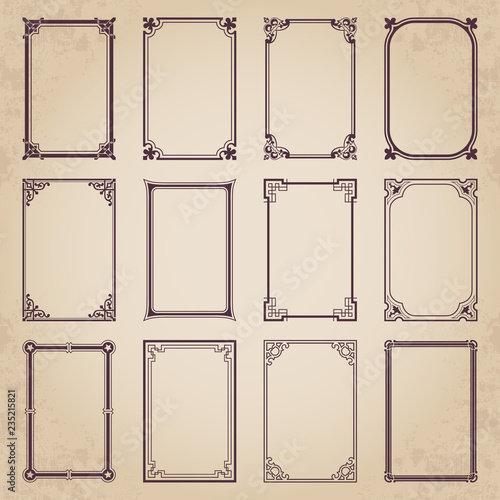 Decorative calligraphic frames in retro style