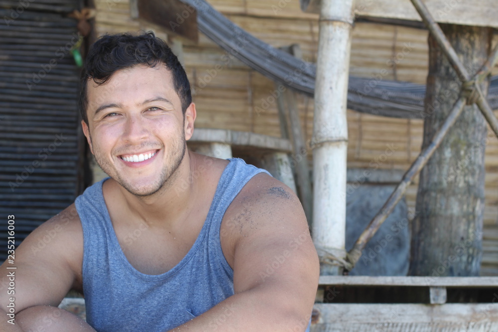 Handsome man smiling in summer look Handsome man smiling in summer look