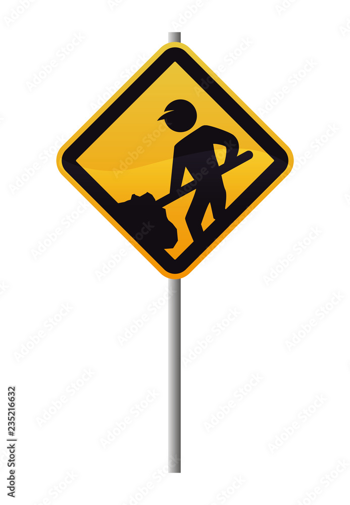 signal with worker builder and shovel silhouette signal with worker builder and shovel silhouette