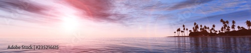 Sunset over the tropical sea, panorama of the seascape, 