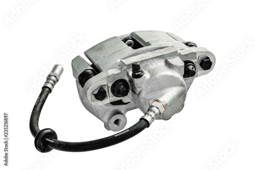 brake cylinder of a car on a white background with a shallow depth of field