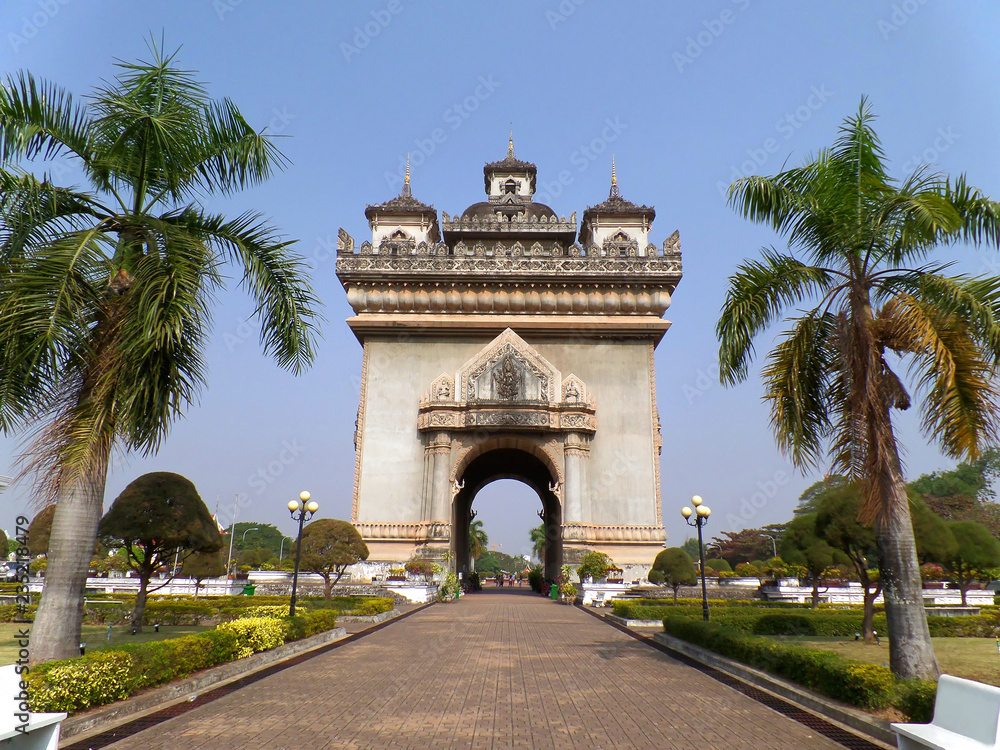 Patuxai or the Gate of Triumph, War Monument in the Citycentre of Vientiane, Laos 
