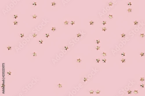Golden star pattern on pastel pink background. 3D rendering.