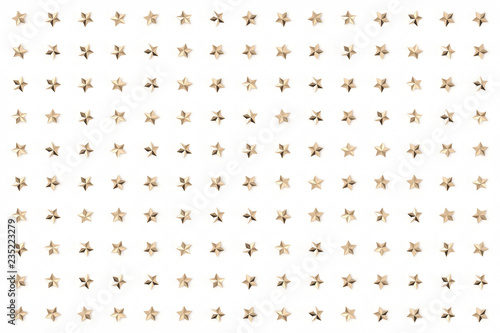 Golden star pattern on white background. 3D rendering.