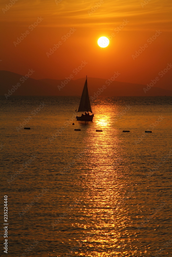 Fototapeta premium Seaside town of Turgutreis and spectacular sunsets