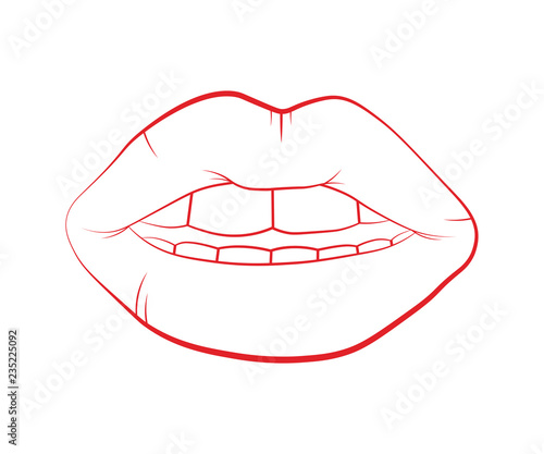 Vector lip symbol isolated on white background. kiss black lip contour. linear icon illustration. Woman's lips drawing