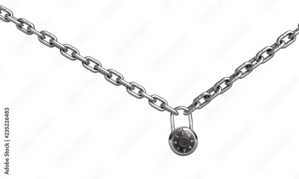3d illustration of combination padlock on chain isolated on white 3d illustration of combination padlock on chain isolated on white