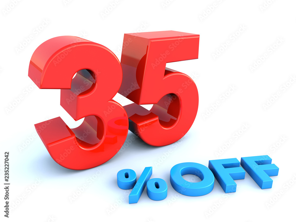 Big red glossy 35 percent off sign on white background Big red glossy 35 percent off sign on white background