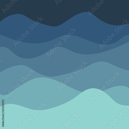 Sea waves background, vector abstract painting blue sea waves, flat curve