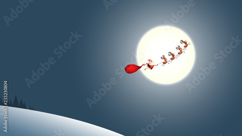 Santa sleight silhouette on moon - winter night landscape - Christmas background