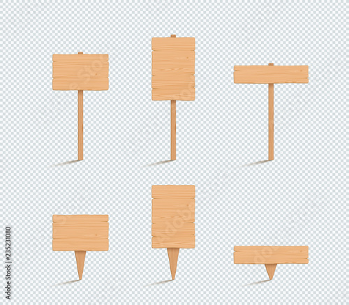 Wooden Sign Plain Empty 3d Vector Illustration Set
