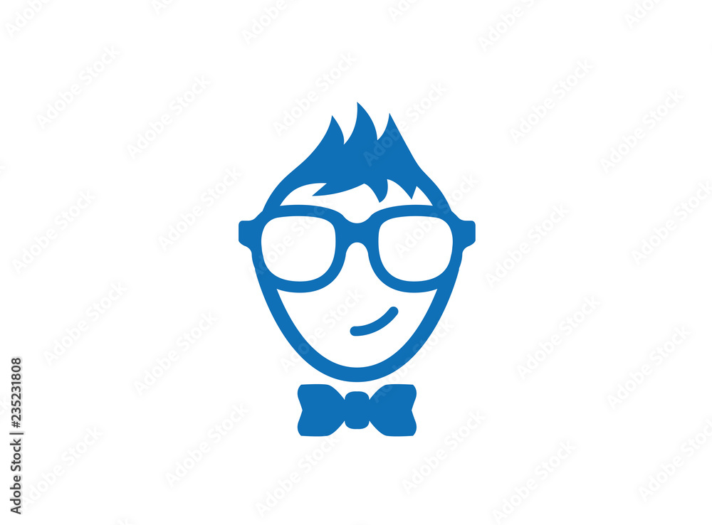 Smiling geek face wearing glasses and tie logo vector design Smiling geek face wearing glasses and tie logo vector design