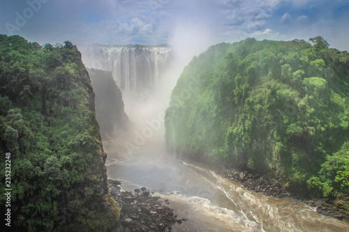 The largest waterfall in the world is Victoria. Africa  Zambia and Zimbabwe.