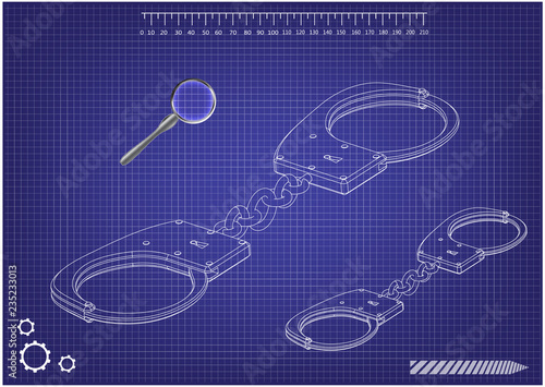 3d model of handcuffs on a blue