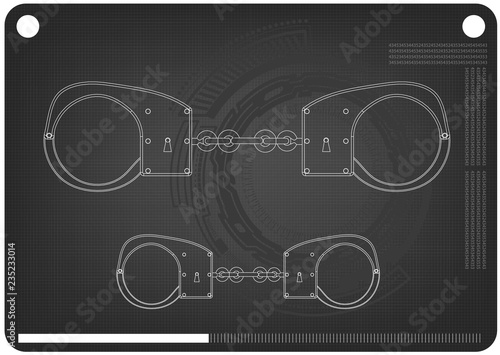 3d model of handcuffs on a black photo