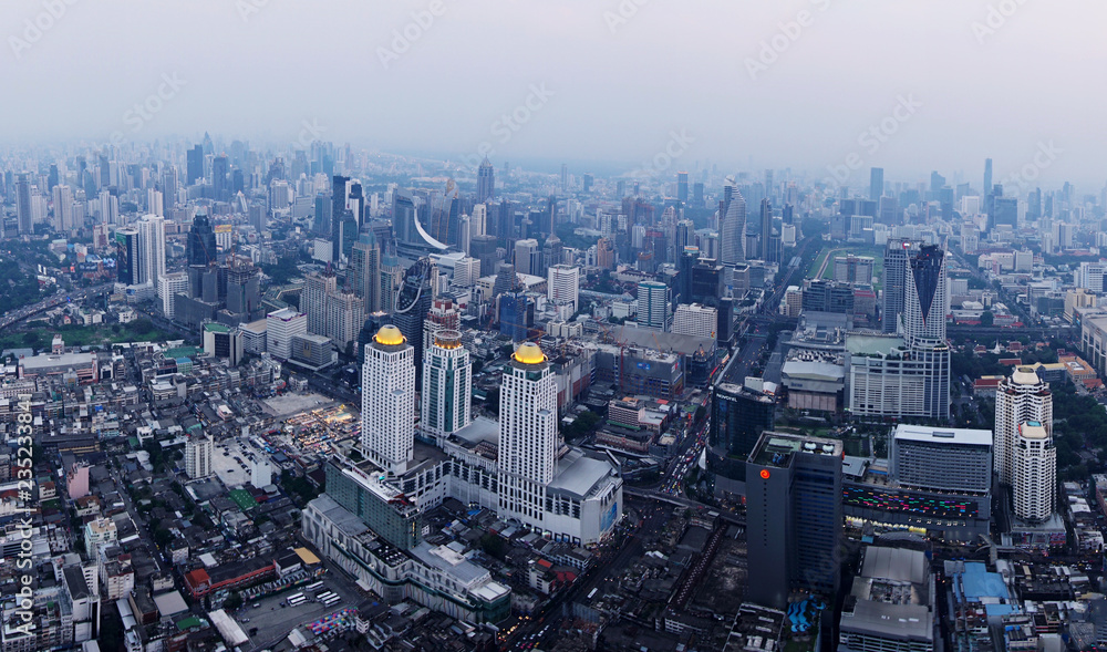 Top smoggy view of Bangkok city,Thailand in twilights