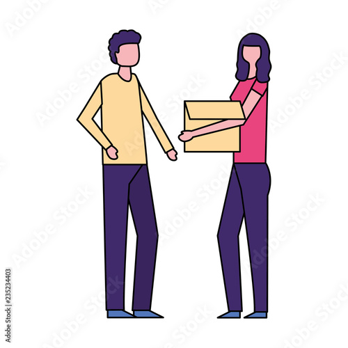 man and woman carrying cardboard box