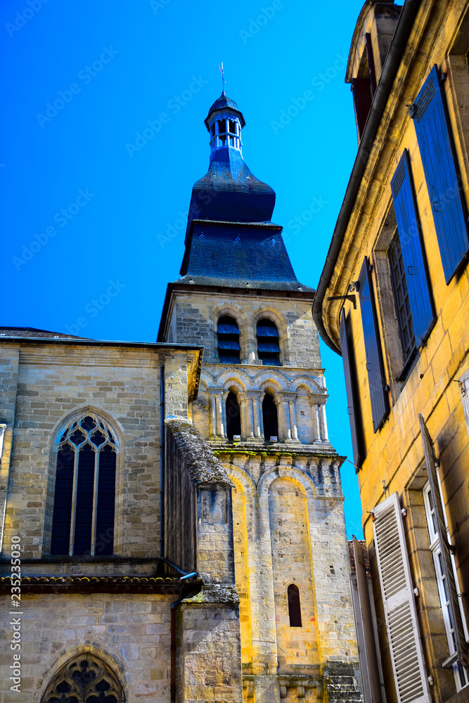 The 14th Century Sarlat Cathedral in the medieval village of Sarlat-la-Caneda in the Dordogne region of France