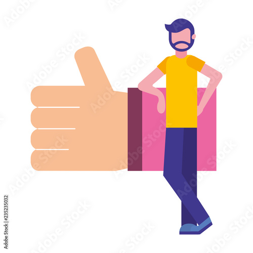bearded man with hand like social media