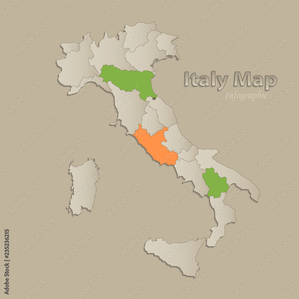 Italy map with individual states separated, infographics vector