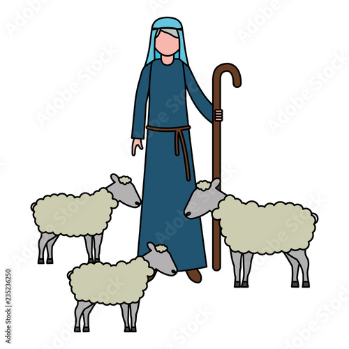 shepherd with flock sheep character
