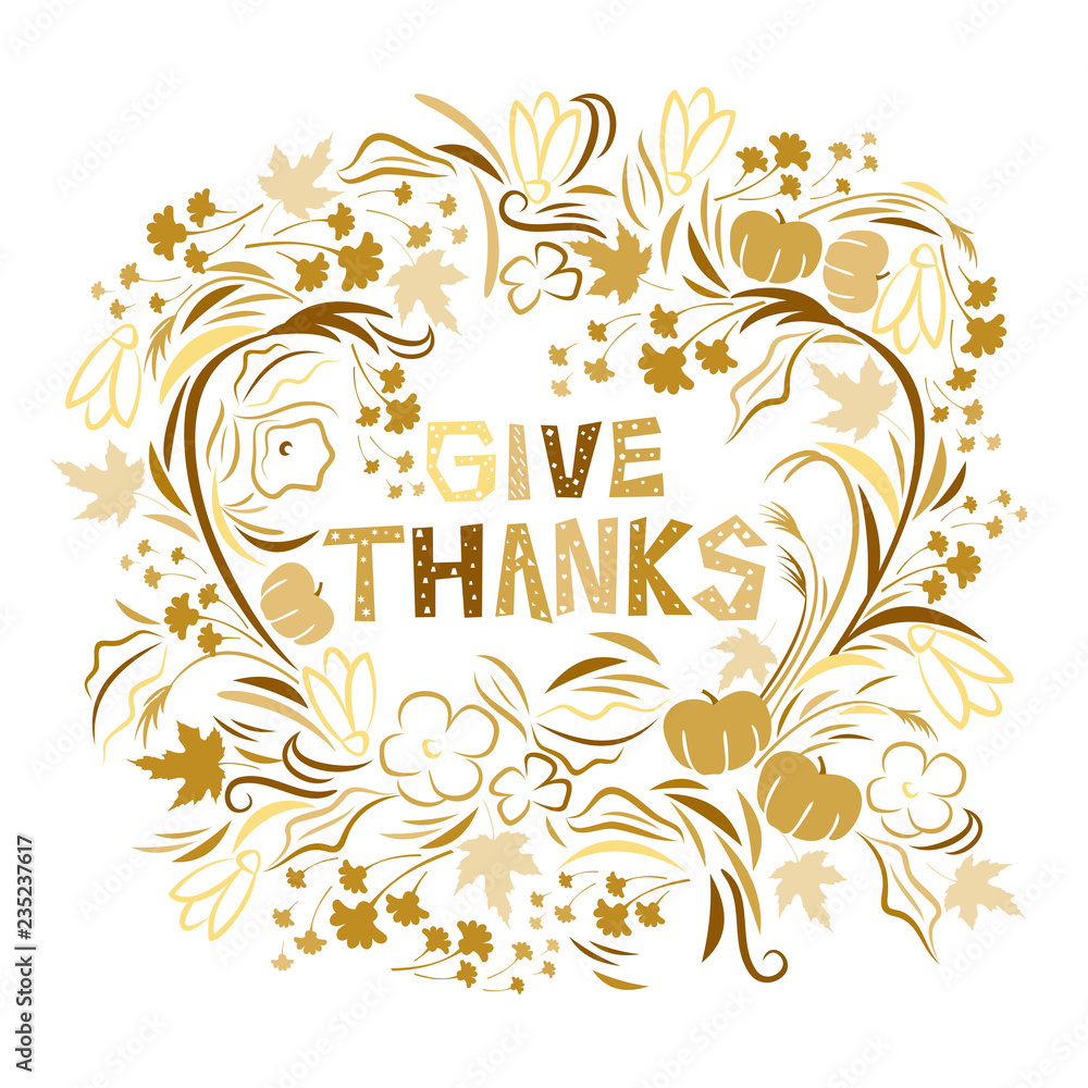Vector illustration of the text Give Thanks for Thanksgiving day on an isolated white
background Vector illustration of the text Give Thanks for Thanksgiving day on an isolated white
background