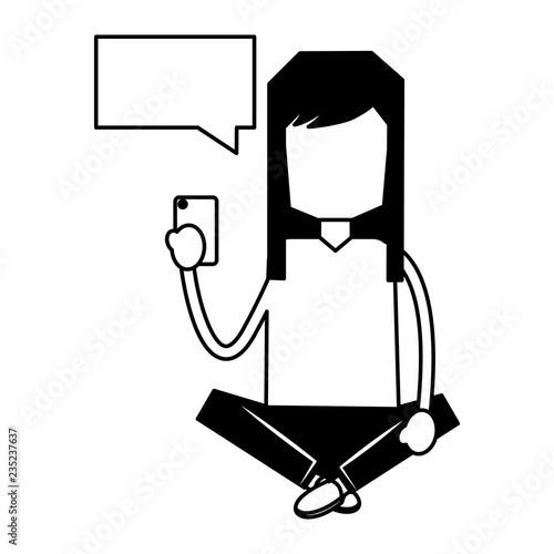 woman using mobile speech bubble social media