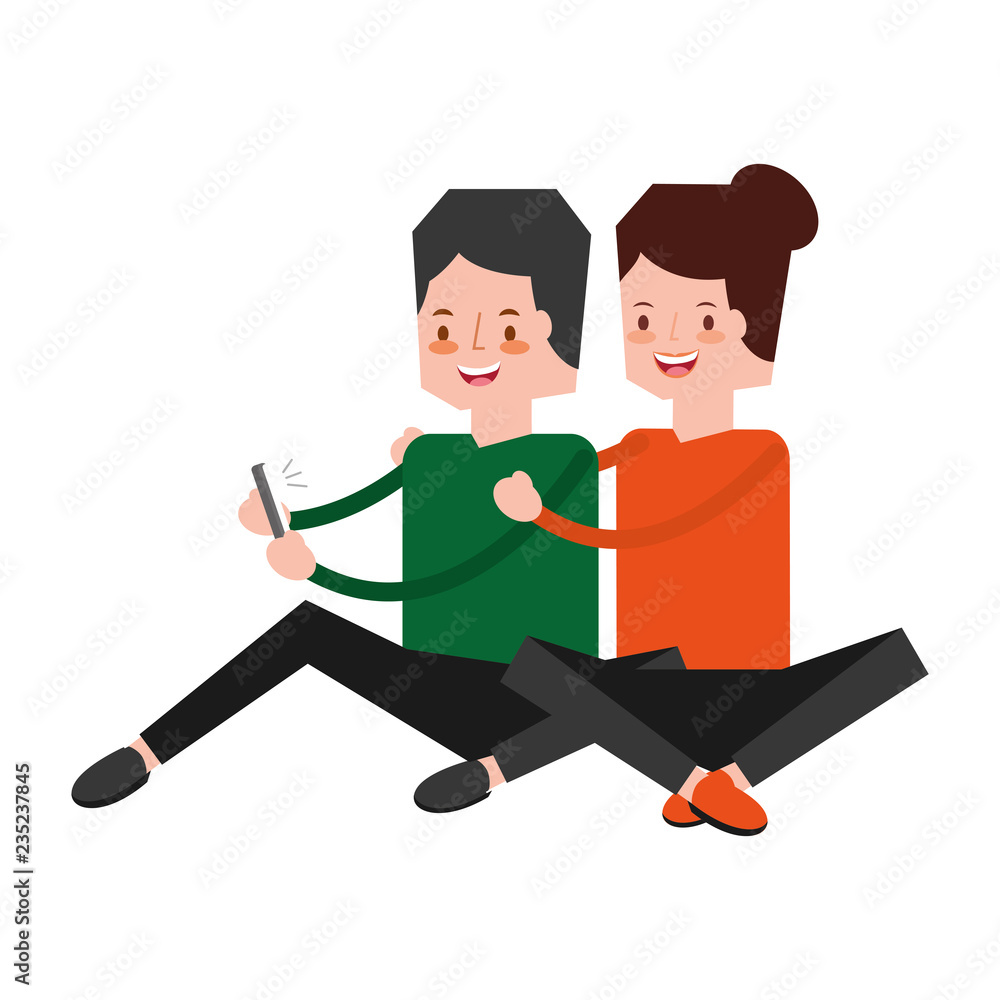 Obraz premium couple using mobile social media