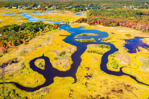 Aerial view of Little River estuary in Wells Estuarine Reserve, Maine photo