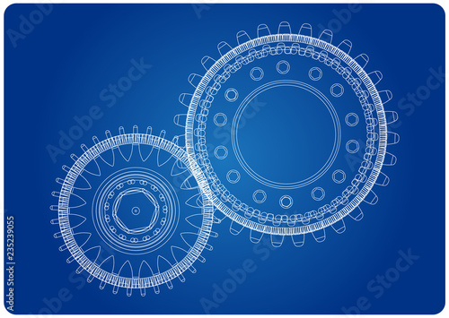 3d model of gears on a blue