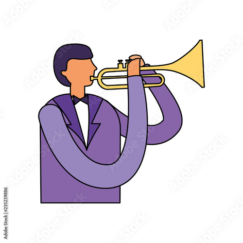 man standing playing trumpet instrument