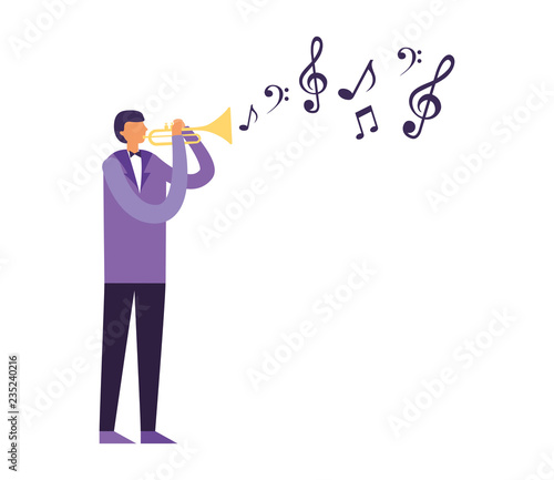 man standing playing trumpet instrument