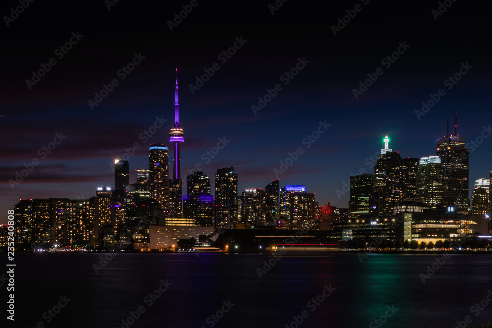 Toronto downtown at night from Lake Ontario
