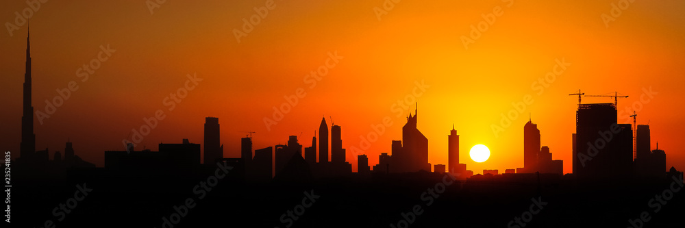 Dubai skyscrapers during sunset