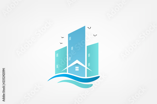 Logo modern buildings on beach vector